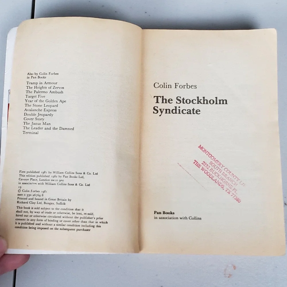 The Stockholm Syndicate Colin Forbes 1982 Pan Books Paperback Spy Thriller ISBN